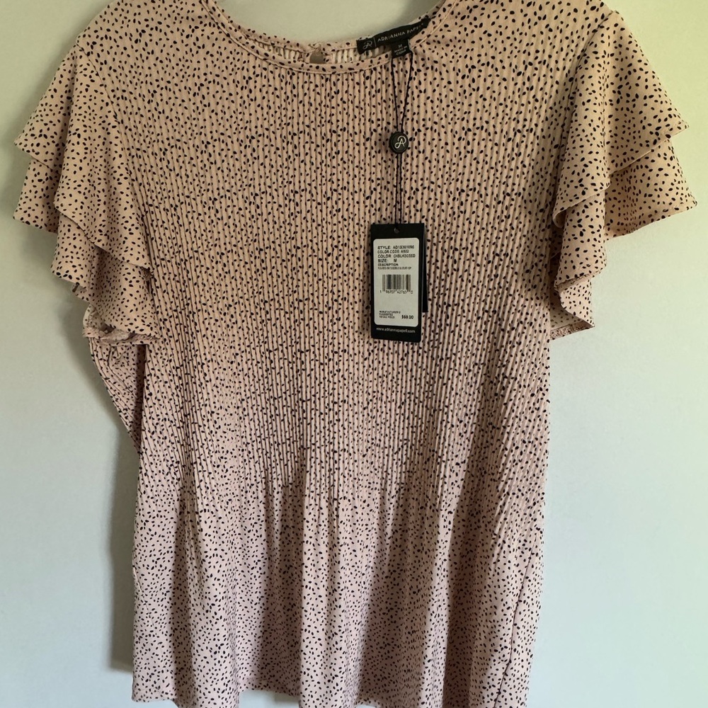 Adrianna Papell Blush Dotted Ruffle Blouse flouncy sleeves NWT size Medium
